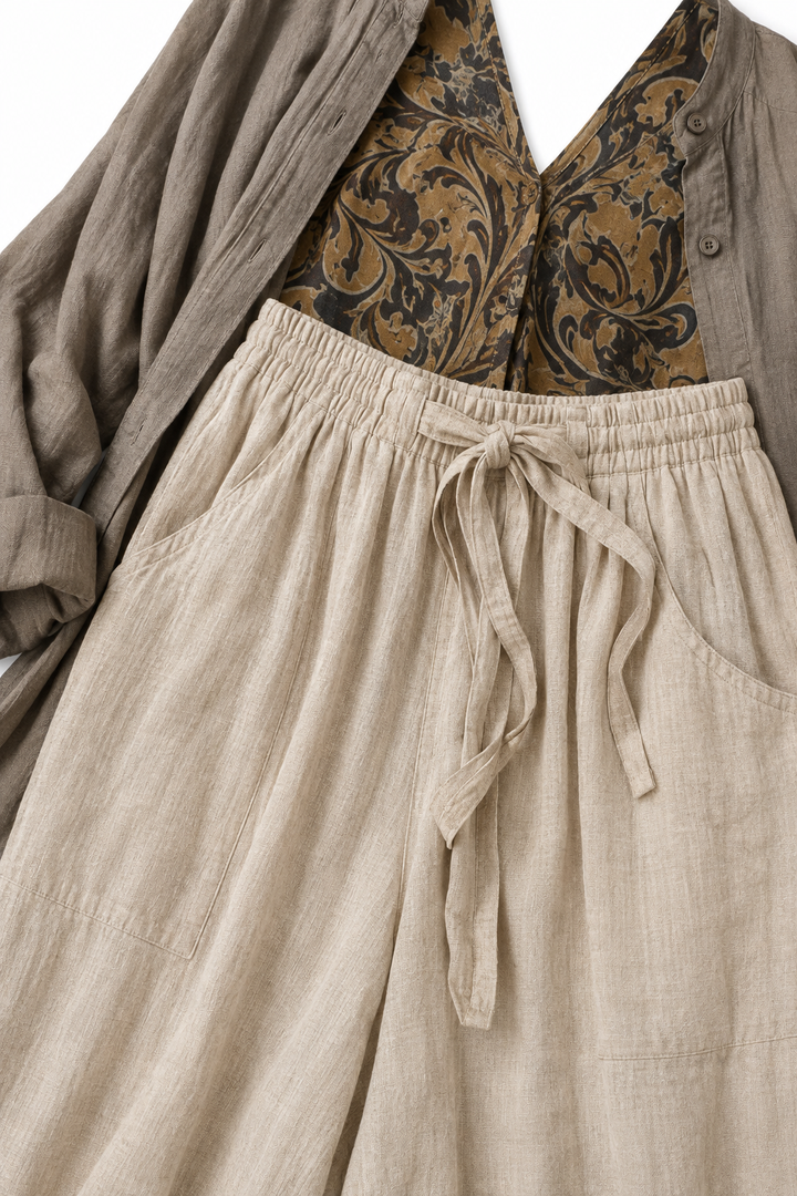 Wearbella – Ethnic Print Linen-Look Three-Piece Set