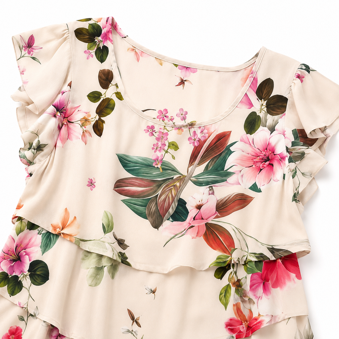 Cascalia – Tiered Floral Cascade Midi Dress