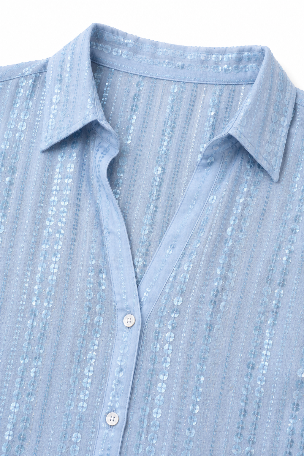 Luxelia – Sequin-Stripe Long Sleeve Button