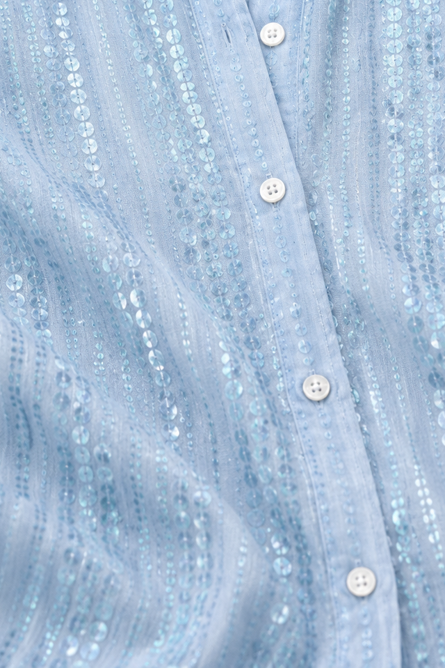 Luxelia – Sequin-Stripe Long Sleeve Button