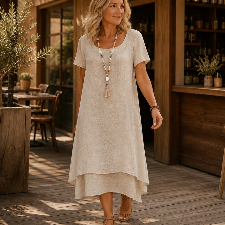 Linora – Double Hem A-Line Cotton-Linen Dress