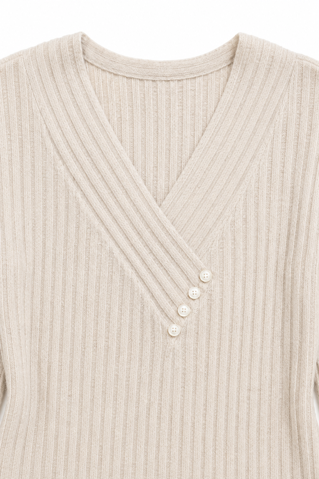 Marlowe & Rib – Ribbed V-Neck Button-Detail Sweater