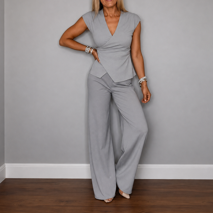 Linelle – Wrap Top And Wide-Leg Linen Set