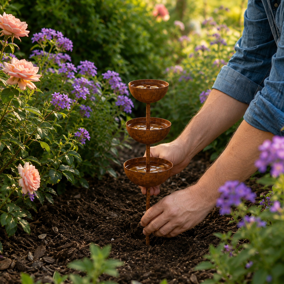 Birdwell™ – Rustic Copper Bird Bath Garden Stake