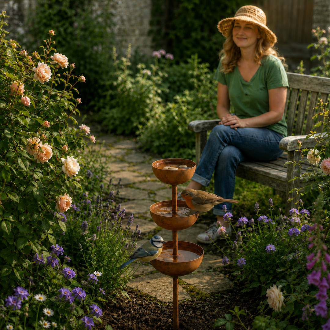 Birdwell – Rustic Copper Bird Bath Garden Stake