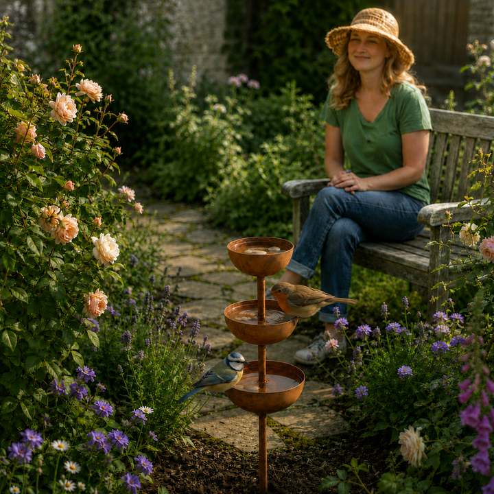 Birdwell – Rustic Copper Bird Bath Garden Stake