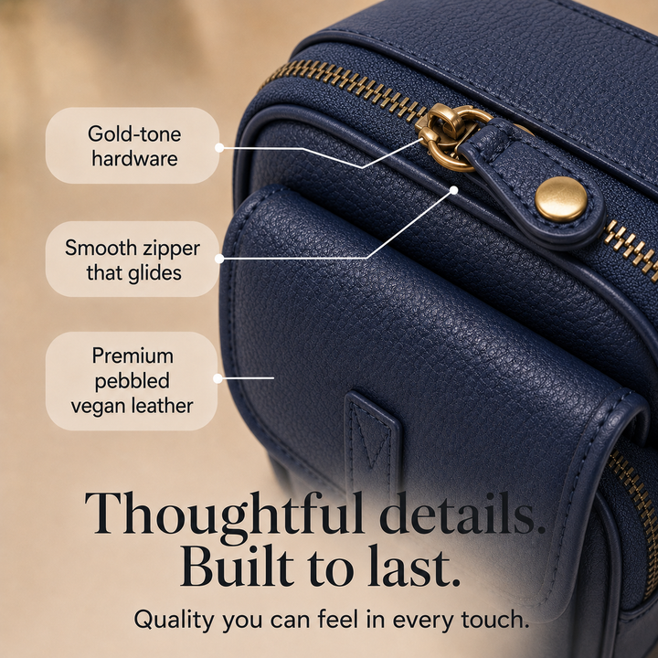 Solene – Structured vegan leather crossbody bag with built-in wallet and glasses compartment