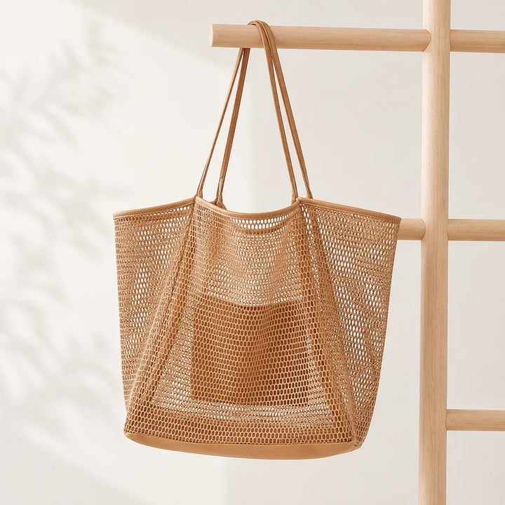 Sandfall – Mesh Beach Tote Bag with Hidden Zip Pocket, Sand Free Shoulder Bag for Women