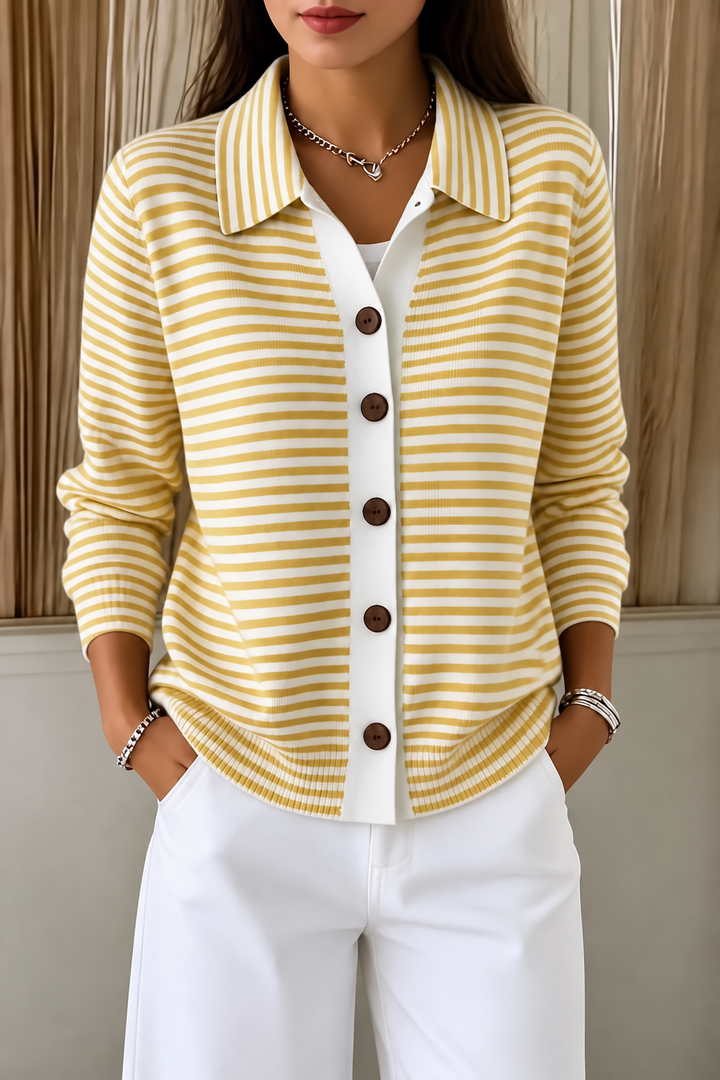Wearbella – Striped Open-Front Knit Cardigan