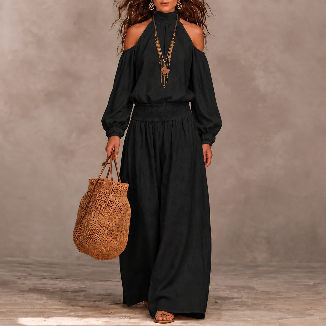 Driftbloom – Cold Shoulder Wide Leg Pants Set