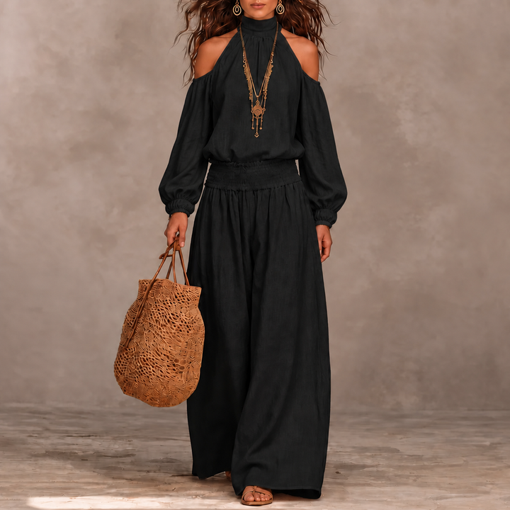 Driftbloom – Cold Shoulder Wide Leg Pants Set
