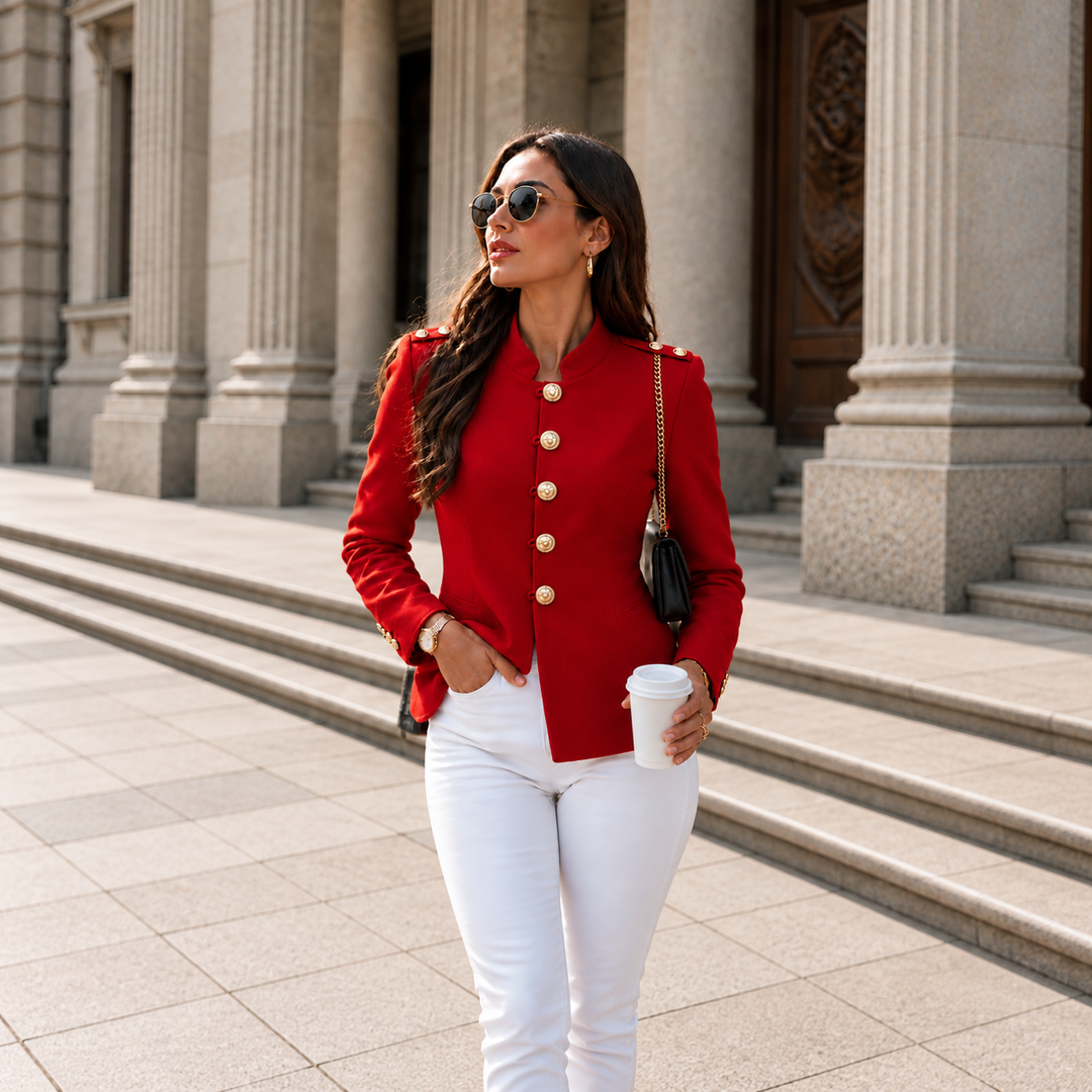 Wearbella – Gold Button Tailored Military Blazer