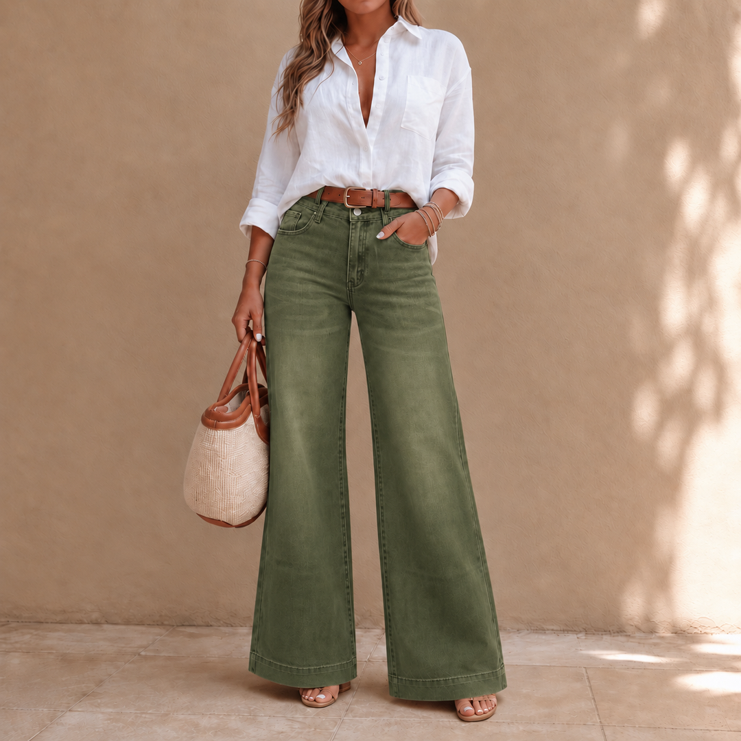 Longline Denim Look – High-Rise Wide-Leg Vintage Wash Jeans
