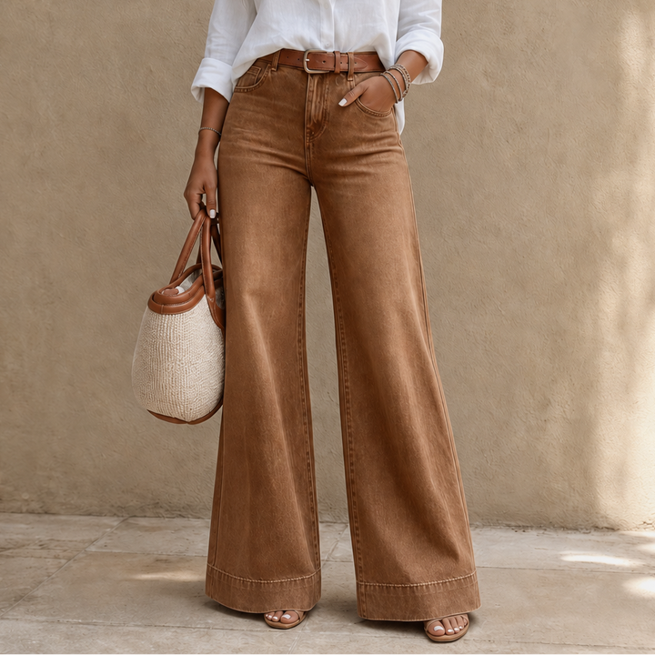 Longline Denim Look – High-Rise Wide-Leg Vintage Wash Jeans