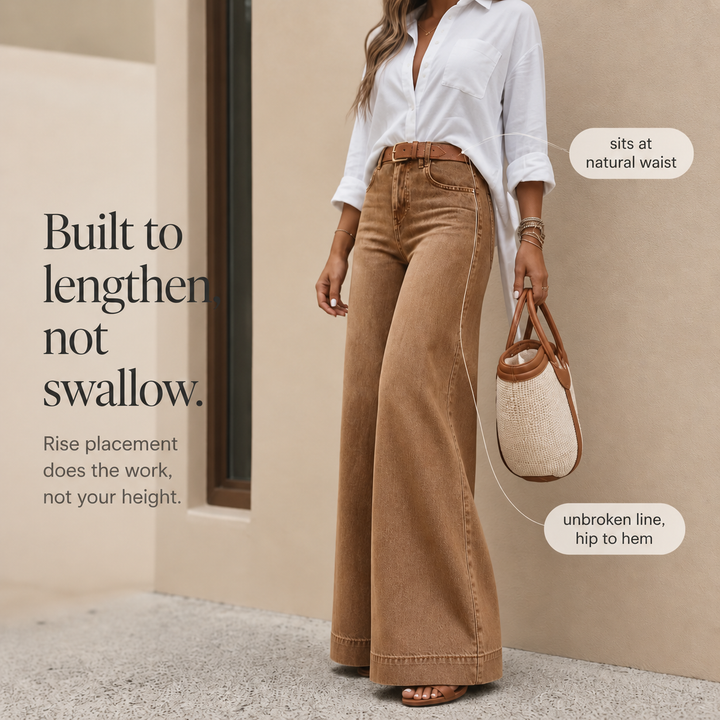 Longline Denim Look – High-Rise Wide-Leg Vintage Wash Jeans