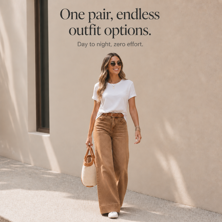 Longline Denim Look – High-Rise Wide-Leg Vintage Wash Jeans