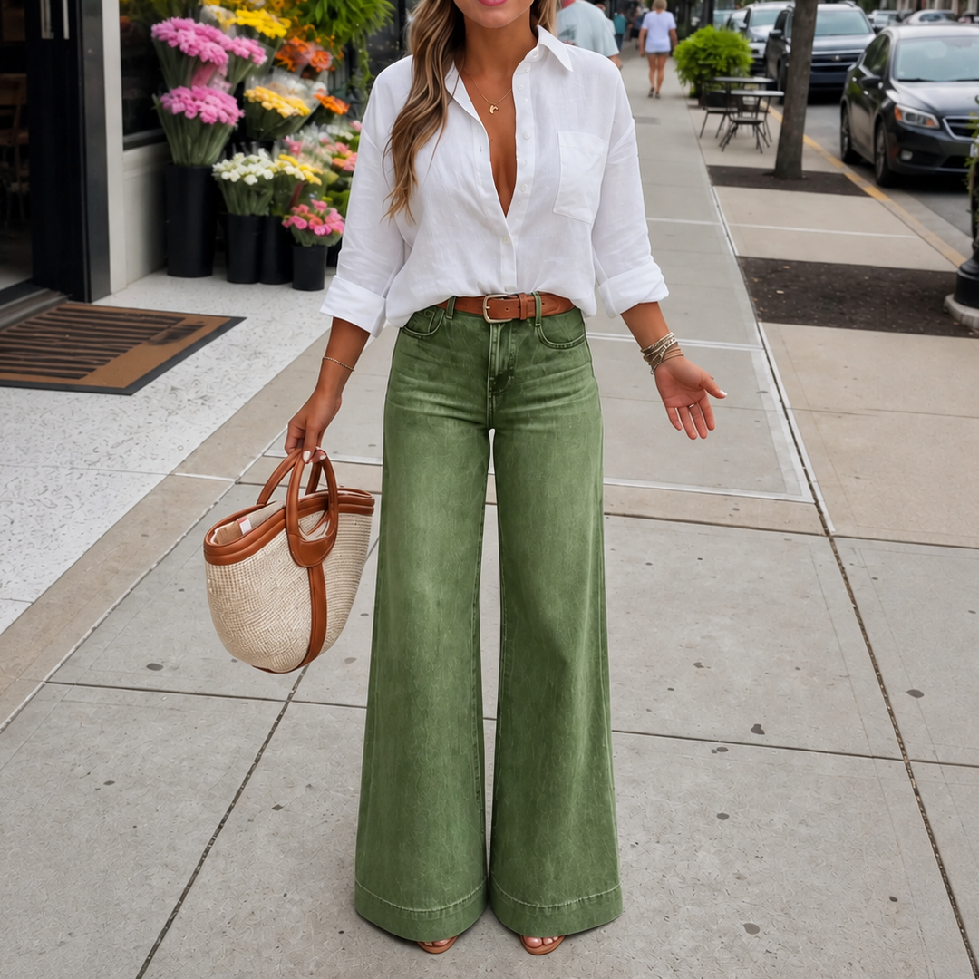 Longline Denim Look – High-Rise Wide-Leg Vintage Wash Jeans