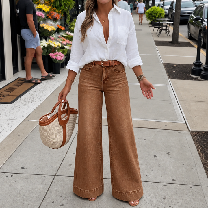 Longline Denim Look – High-Rise Wide-Leg Vintage Wash Jeans