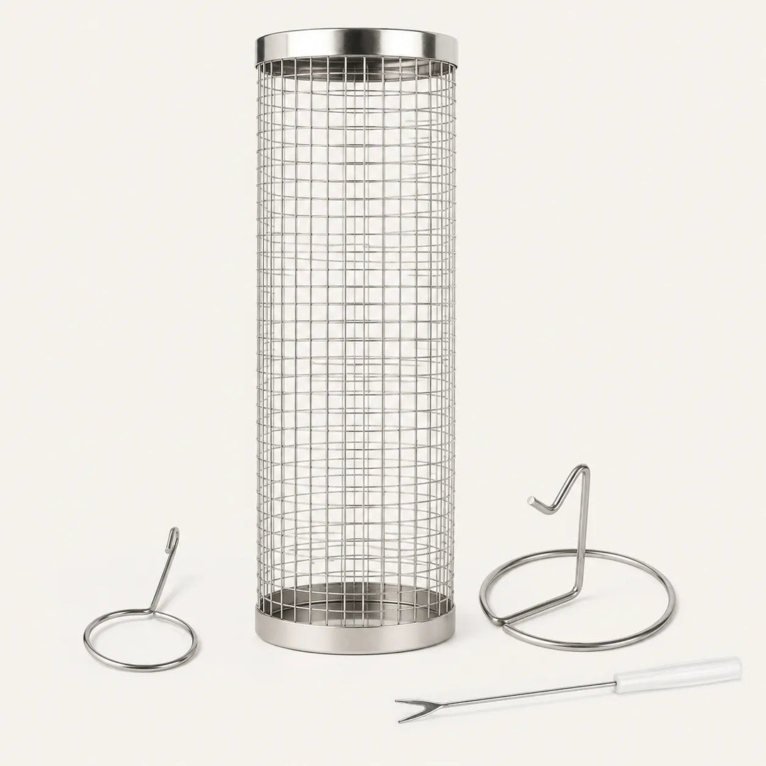Rollwell – Rolling Stainless Mesh Grill Basket with Hook