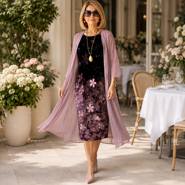 Onedress – Ombré Chiffon Duster And Floral Dress Set
