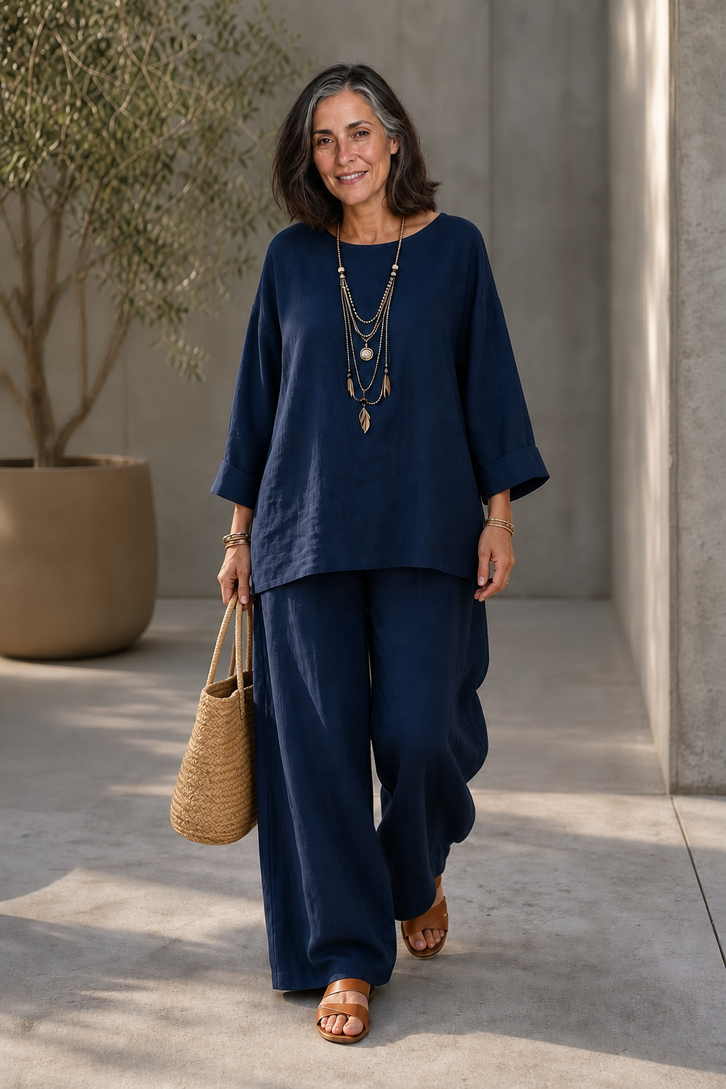 Wearlette – Linen-Look Wide-Leg Two-Piece Set