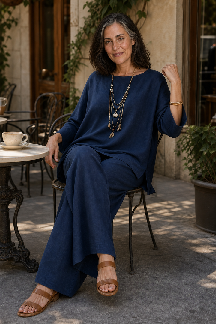 Wearlette – Linen-Look Wide-Leg Two-Piece Set