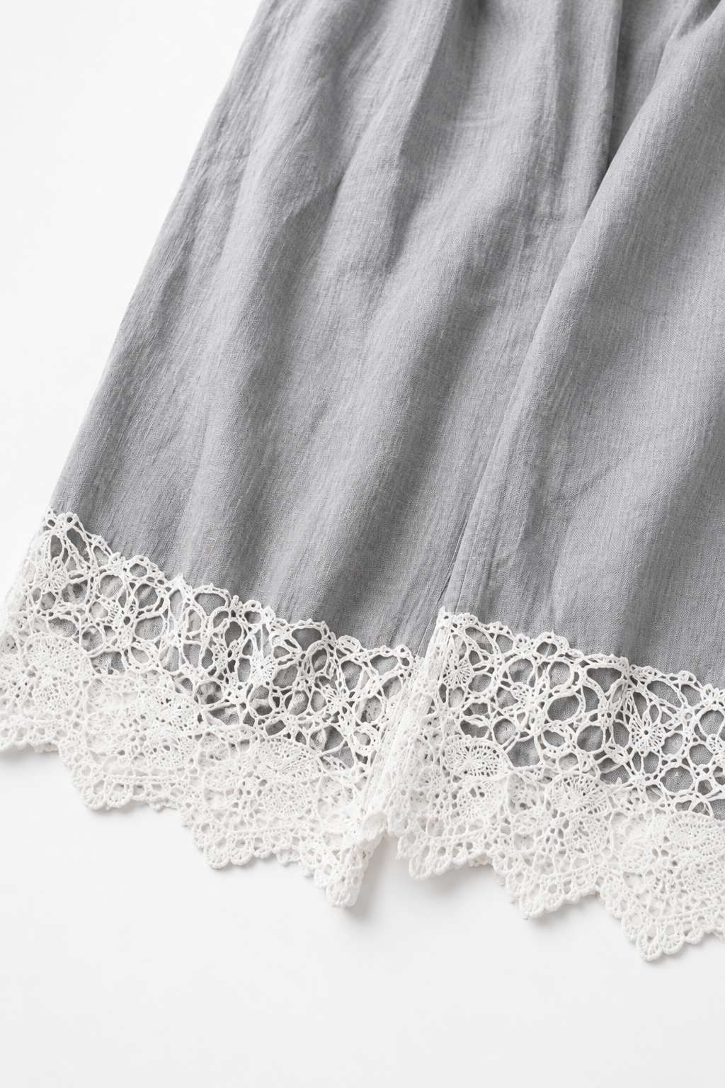 Linenza – Crochet-Hem Ruffle-Sleeve Two-Piece Set