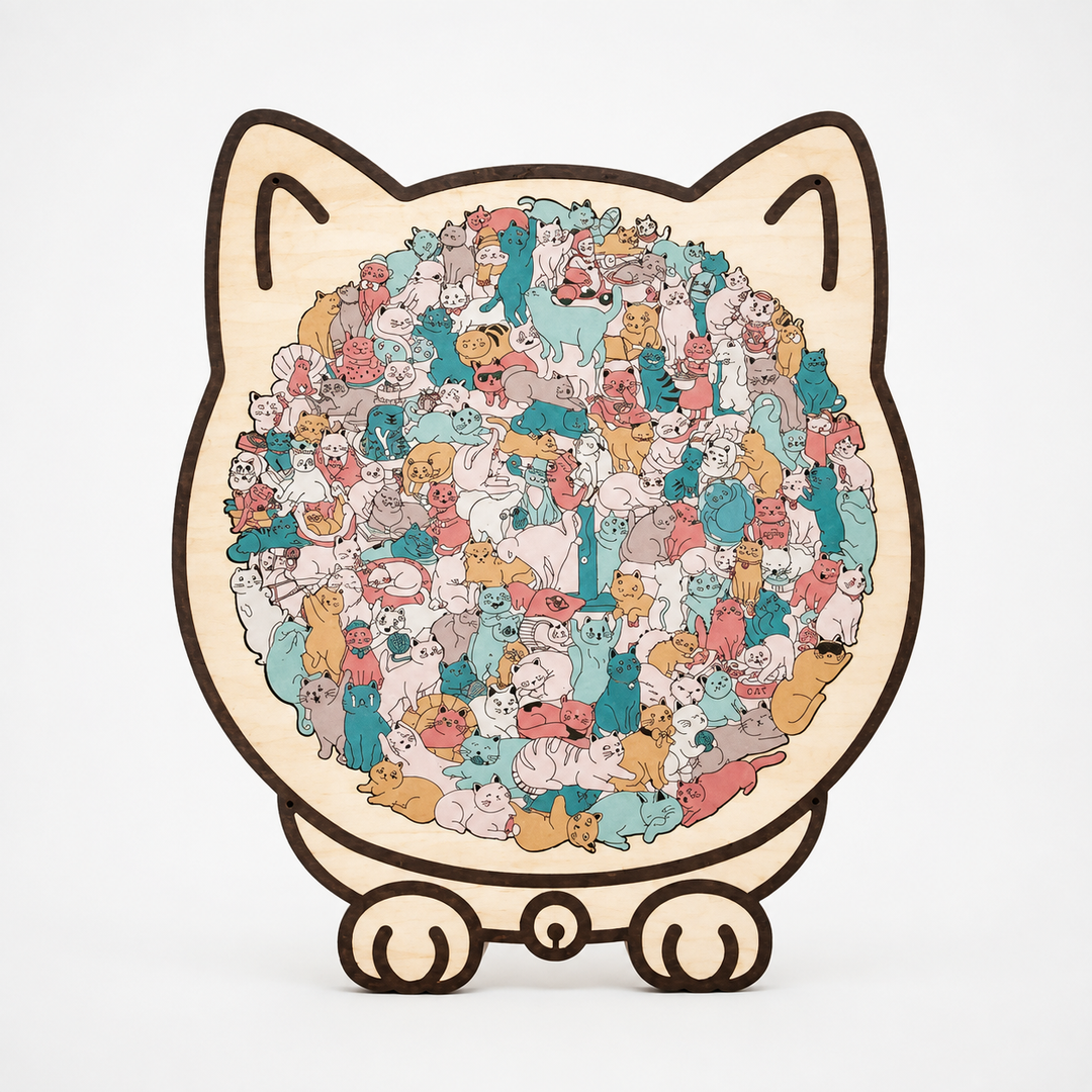 Purrzzle – 135-Piece Cat-Shaped Wooden Jigsaw Puzzle