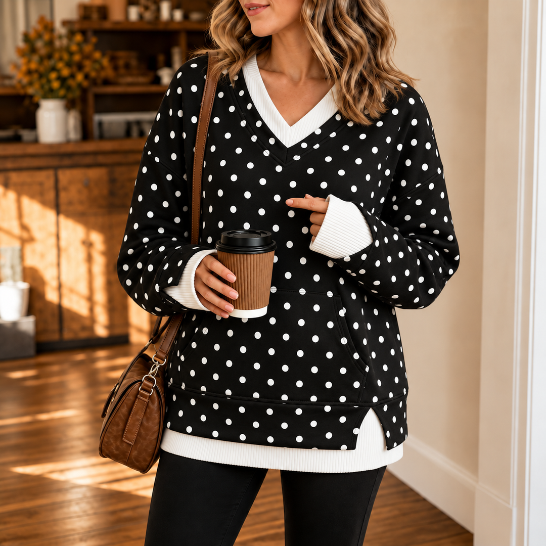Wearbella – Layered-Look Polka Dot Pullover Sweatshirt
