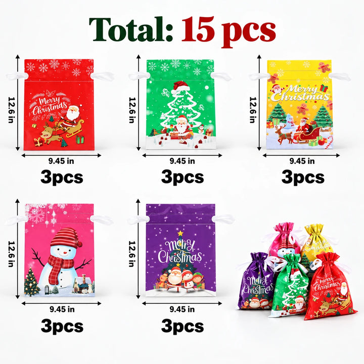 Tinsel Tuck – Assorted Christmas Drawstring Gift Bags