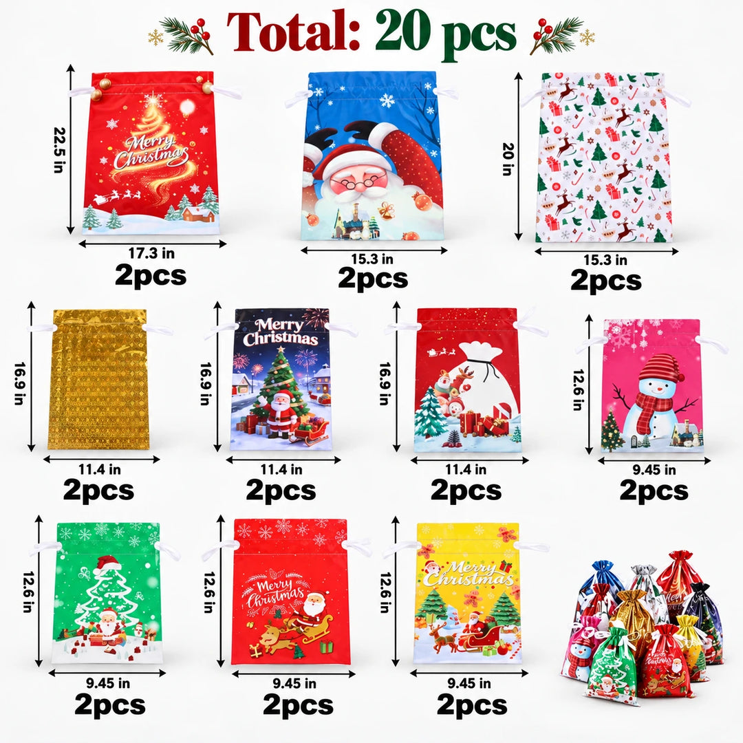 Tinsel Tuck – Assorted Christmas Drawstring Gift Bags