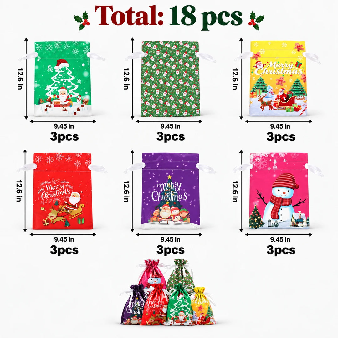 Tinsel Tuck – Assorted Christmas Drawstring Gift Bags