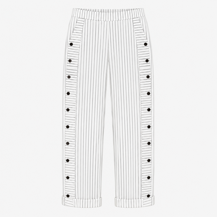 Coastlyn™ – Striped Cotton Pants with Button Trim