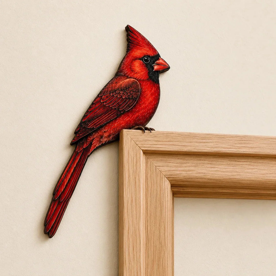Perch & Feather – Cardinal Branch Metal Bird Décor