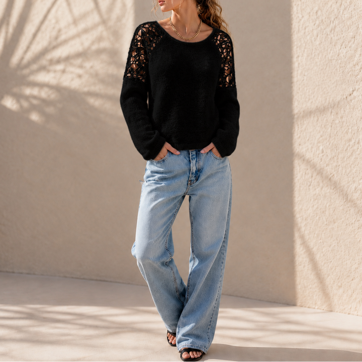 Florenza – Floral Lace Shoulder Cutout Sweater
