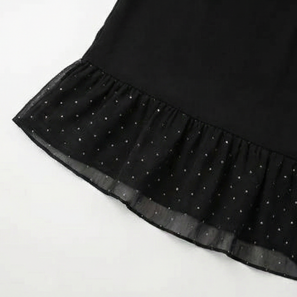 Lumiveil™ – Rhinestone Mesh Sleeve Dress with Ruffle Hem