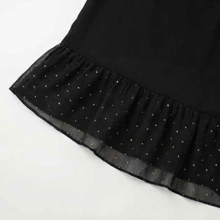Lumiveil™ – Rhinestone Mesh Sleeve Dress with Ruffle Hem
