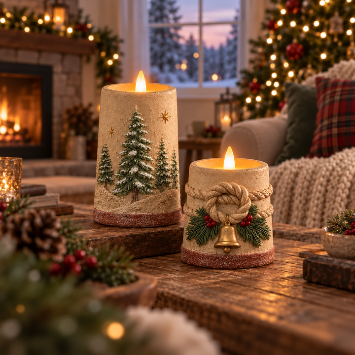Hearthglow – Rustic Crackle-Finish Flameless LED Candle Set