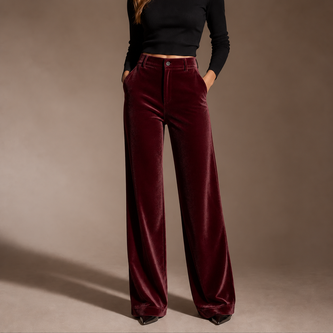 Wearbella – Velvet High-Waisted Wide-Leg Trousers