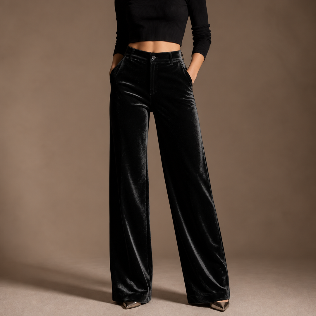 Wearbella – Velvet High-Waisted Wide-Leg Trousers