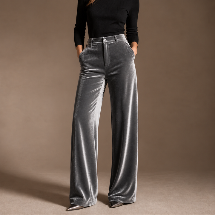 Wearbella – Velvet High-Waisted Wide-Leg Trousers