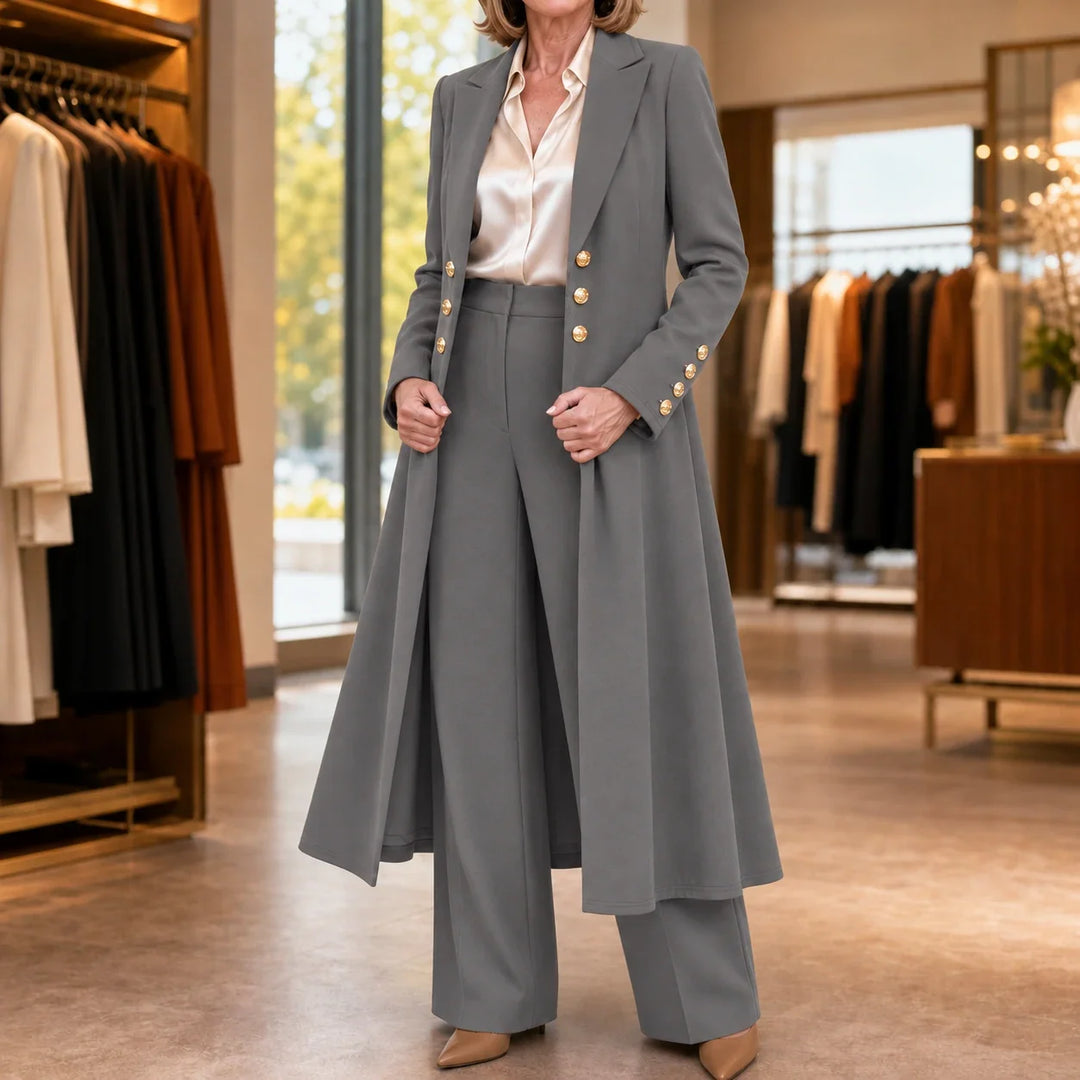 Elowen – Double-Breasted Longline Coat And Trouser Suit