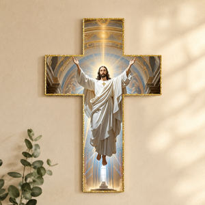 Graceholm – Risen Jesus Wall Cross, Gold Acrylic Christian Home