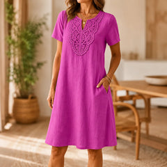 Loravie – Bohemian Lace-like Bib A-Line T-Shirt Dress