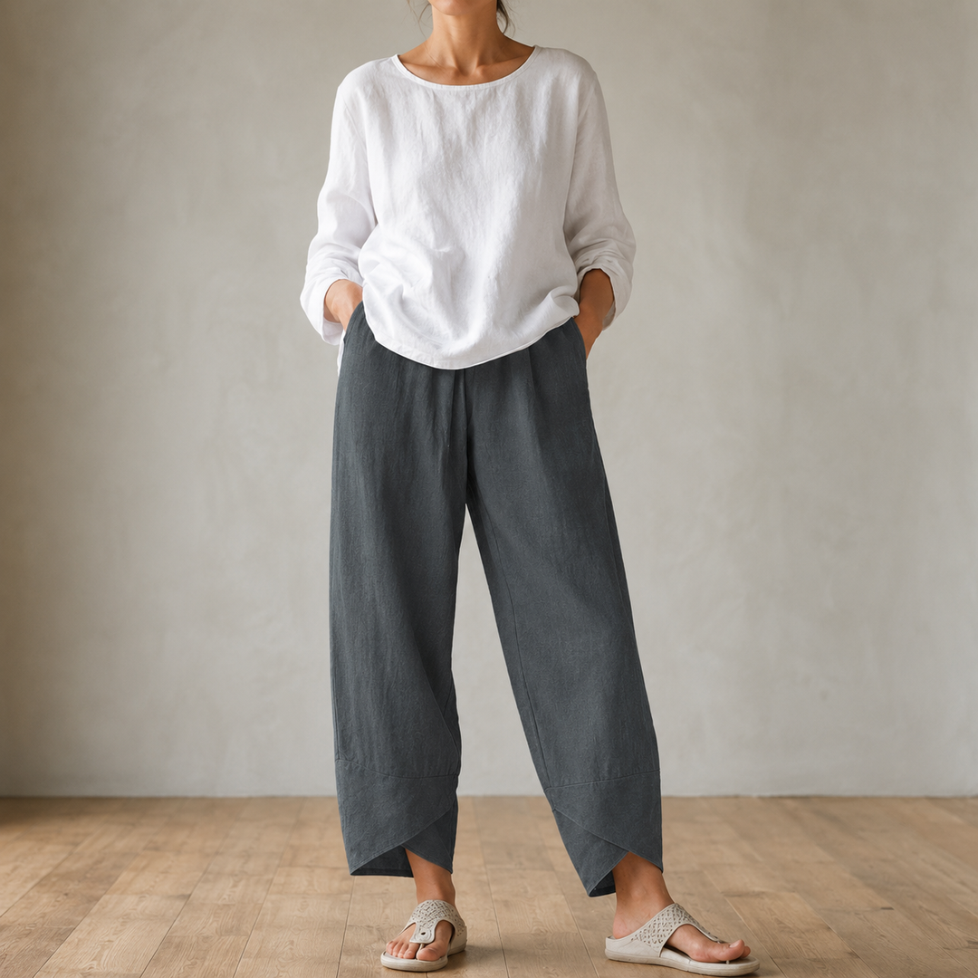 Solivia™ – Tulip Hem Cropped Wide Leg Pants with Pockets