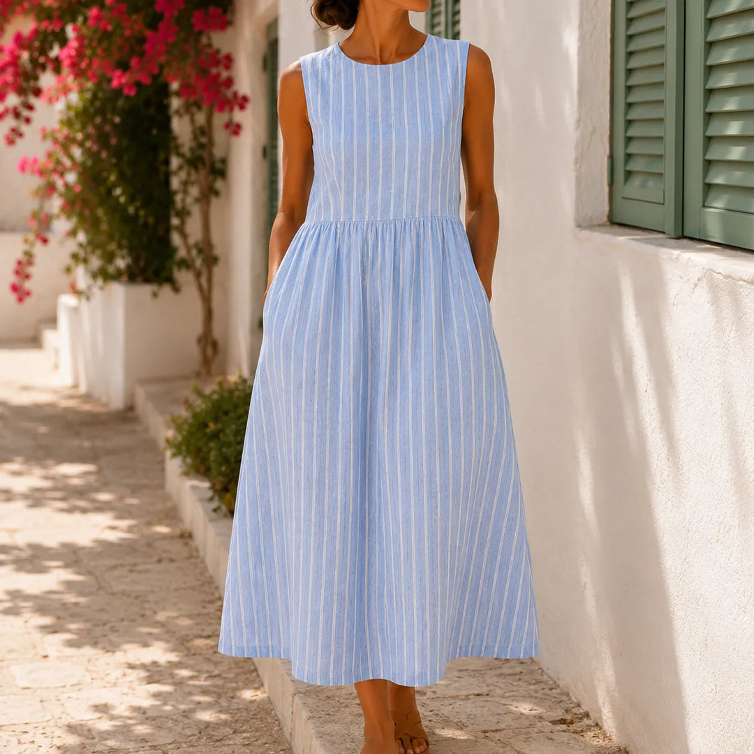 Marella – Sleeveless Striped Midi Dress with Pockets, Breezy Drop-Waist Summer Dress for Women