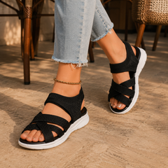 Veluna™ – Cushioned Stretch Knit Cross Strap Sandals for Women