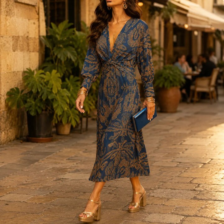Florenza – Baroque Print Twist-Front Wrap Midi Dress