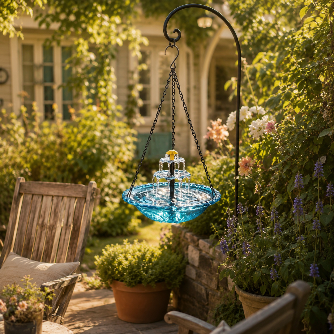 Avelora™ – Solar Hanging Bird Bath Fountain with Two-Tier Cascade