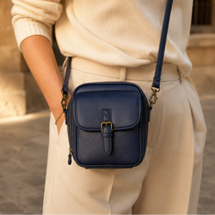 Solene – Structured vegan leather crossbody bag with built-in wallet and glasses compartment
